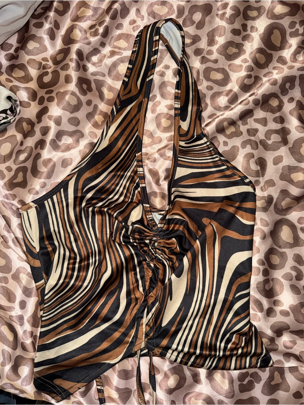 SHEIN Brown & Black Zebra-Print Halter Camisole